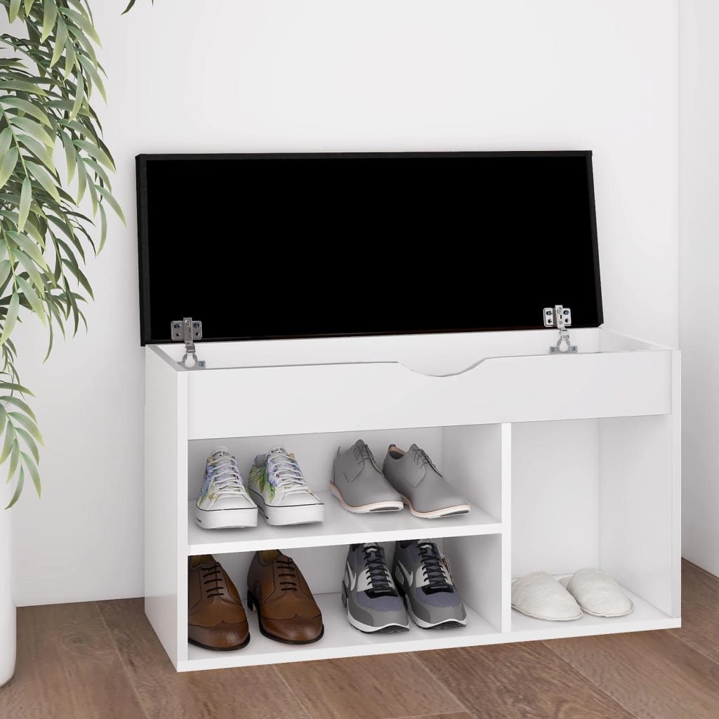 Panca Porta Scarpe con Cuscino Bianca 80x30x47cm Multistrato - homemem39