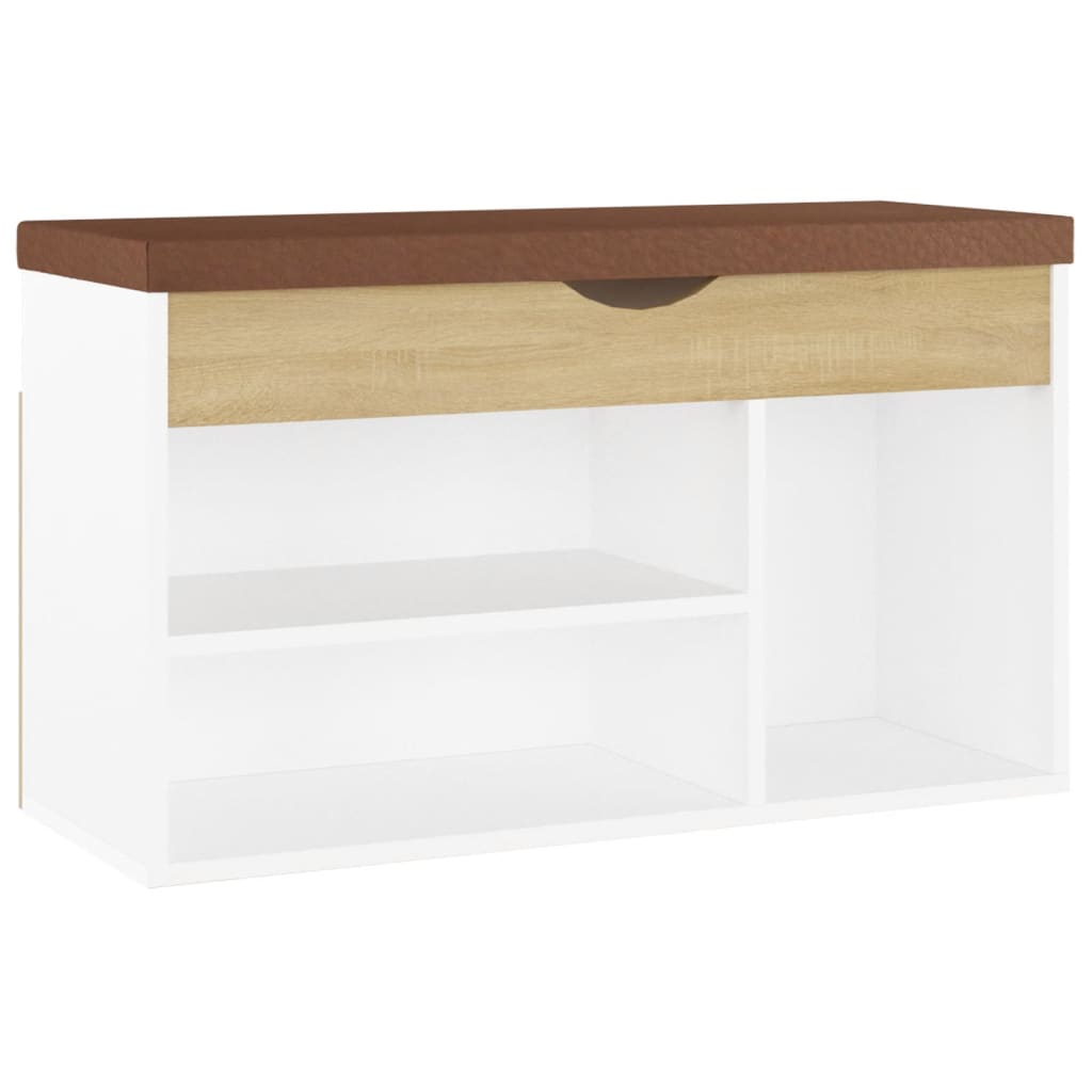 Panca Scarpe Cuscino Bianco Rovere Sonoma 80x30x47 Multistrato - homemem39