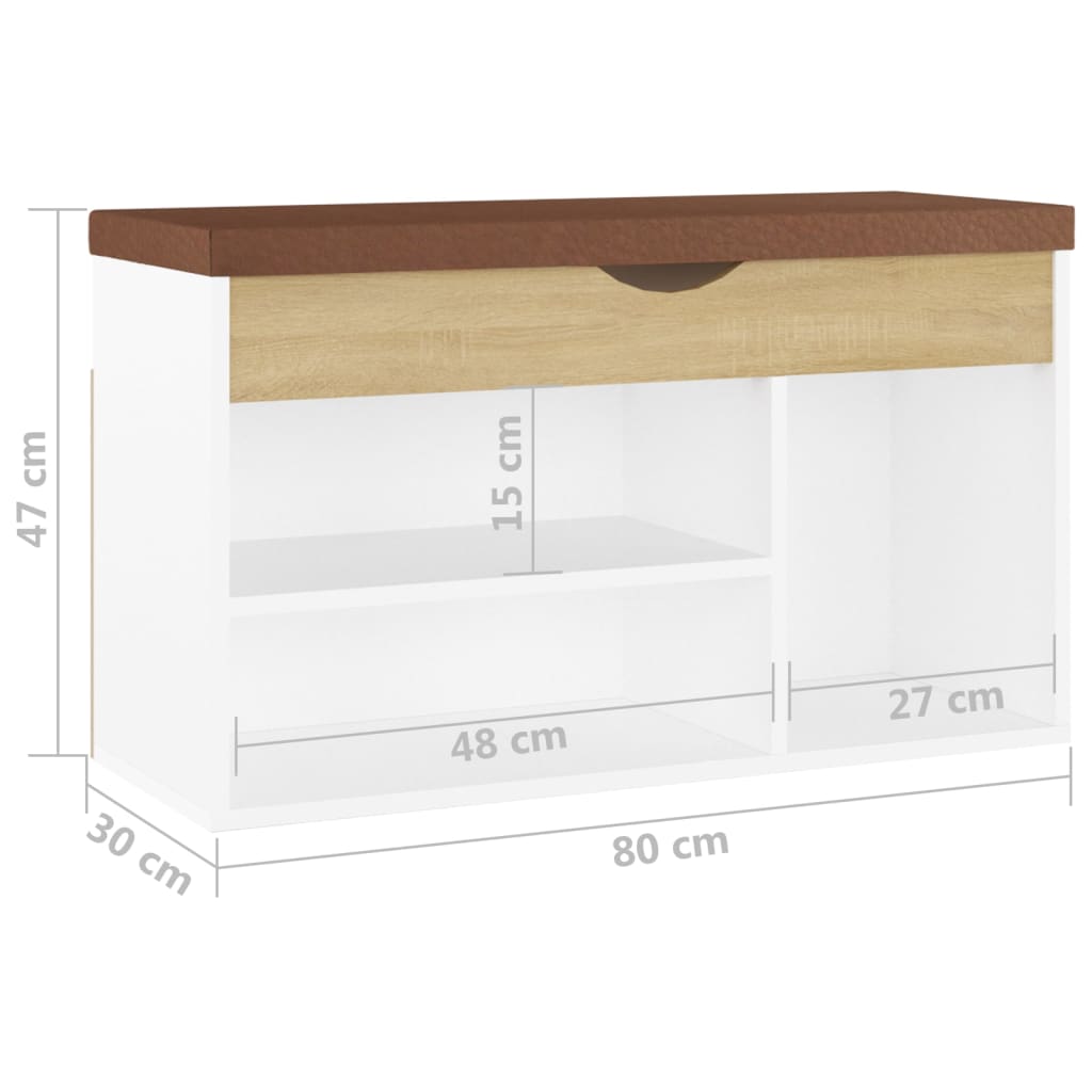 Panca Scarpe Cuscino Bianco Rovere Sonoma 80x30x47 Multistrato - homemem39
