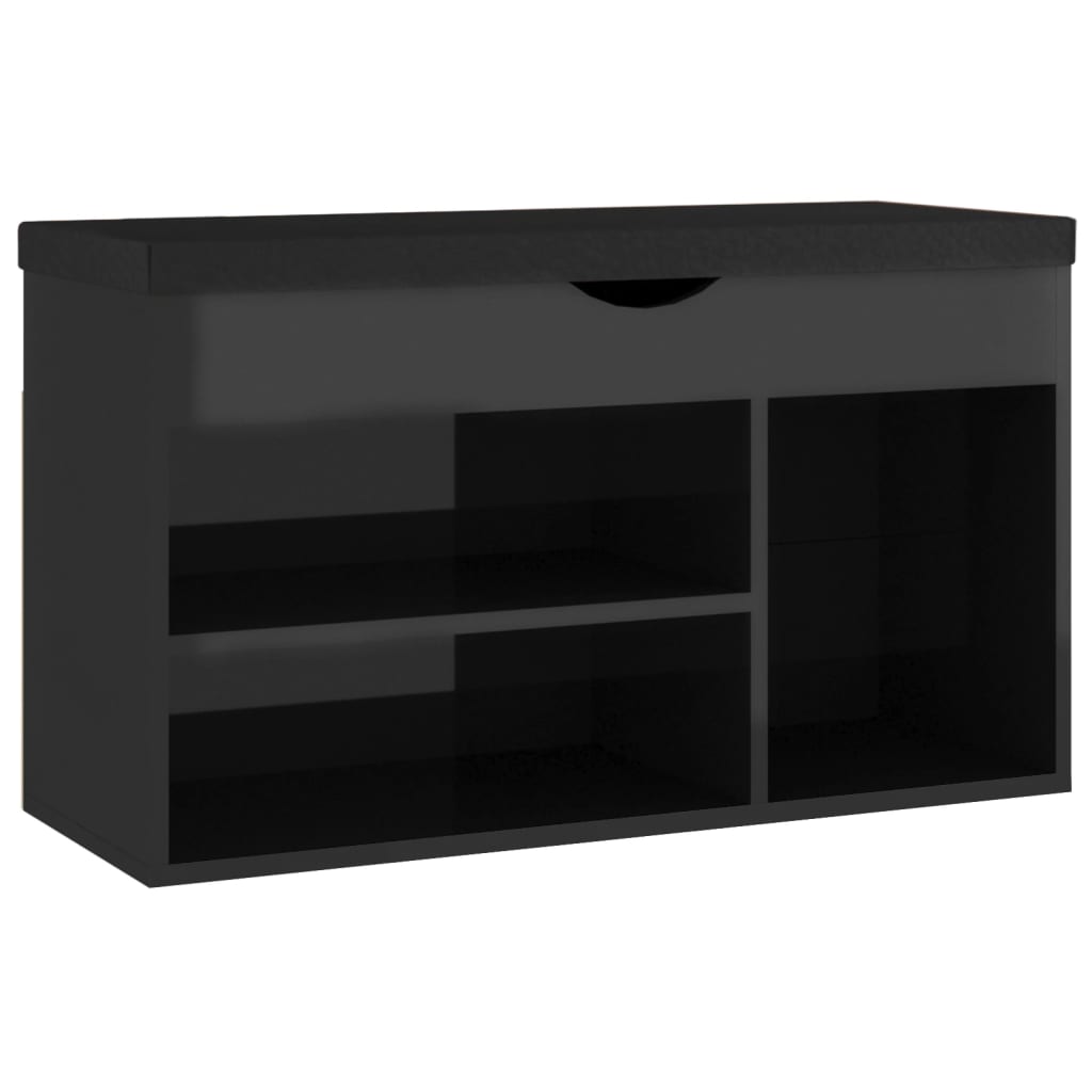 Panca Porta Scarpe Cuscino Nero Lucido 80x30x47cm Multistrato - homemem39