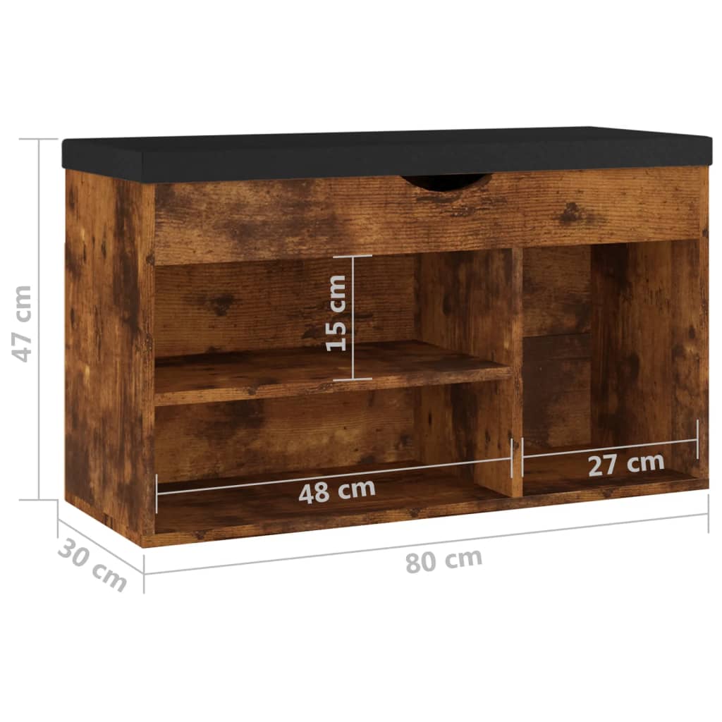 Panca Porta Scarpe Cuscino Rovere Fumo 80x30x47cm Multistrato - homemem39