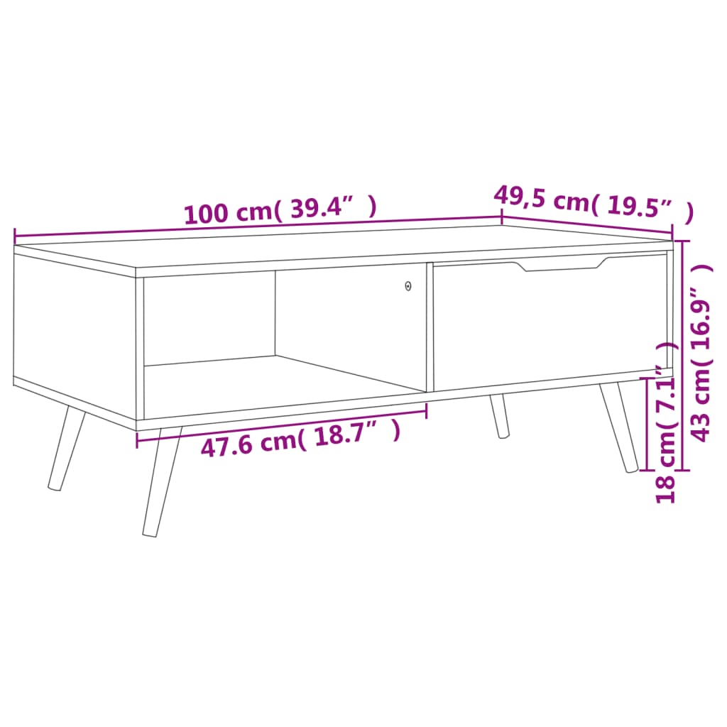 Tavolino Salotto Rovere Fumo 100x49,5x43 cm Legno Multistrato | homemem39