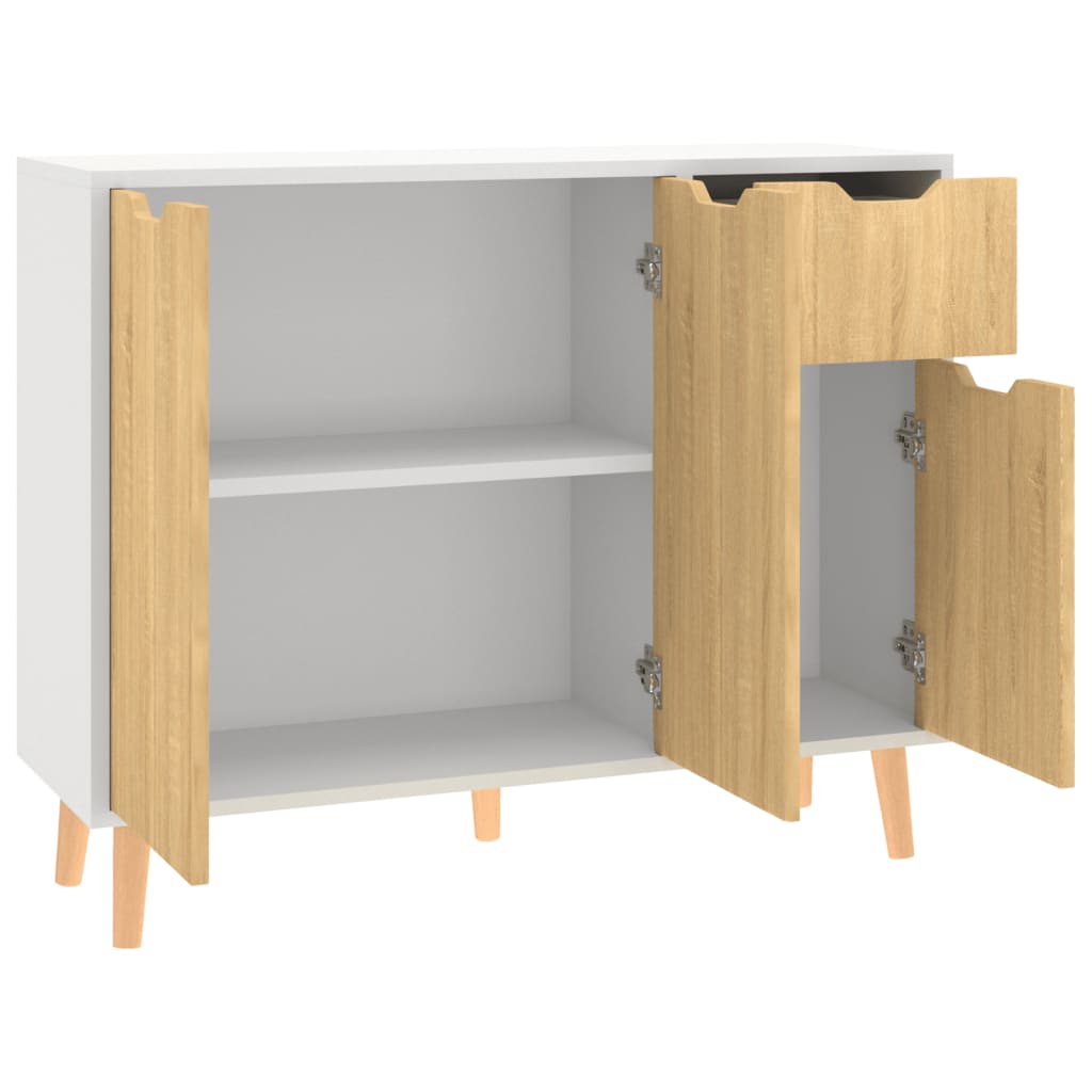 Credenza Bianca e Rovere Sonoma 90x30x72cm in Legno Multistrato - homemem39