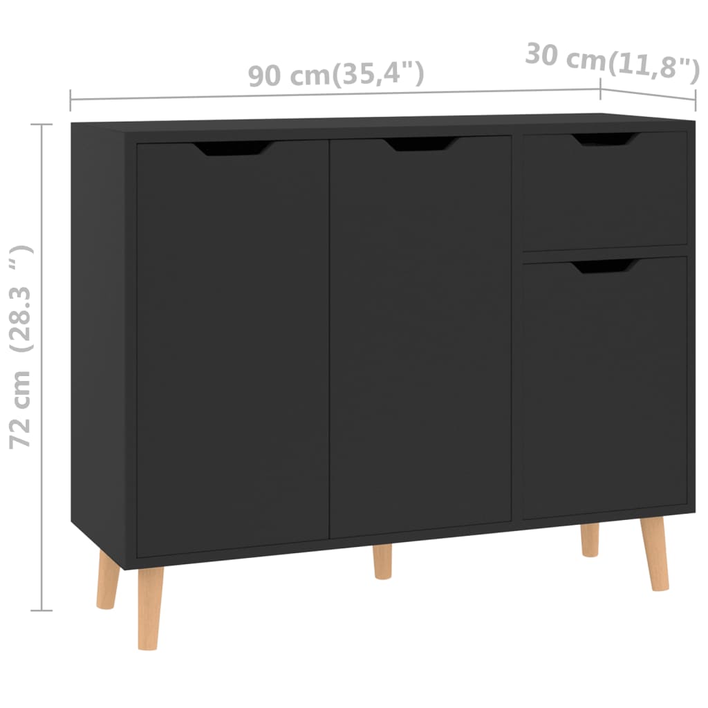 Credenza Nero Lucido 90x30x72 cm in Legno Multistrato - homemem39