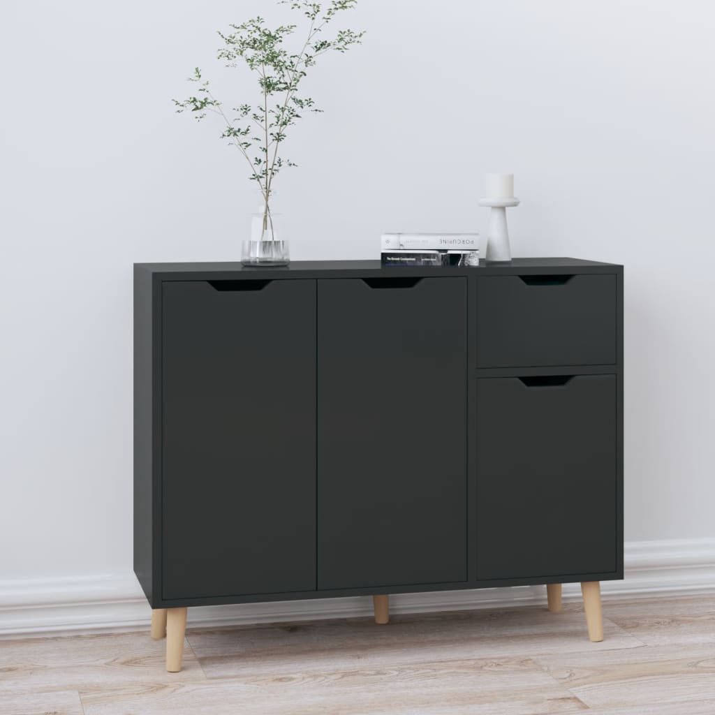 Credenza Nero Lucido 90x30x72 cm in Legno Multistrato - homemem39