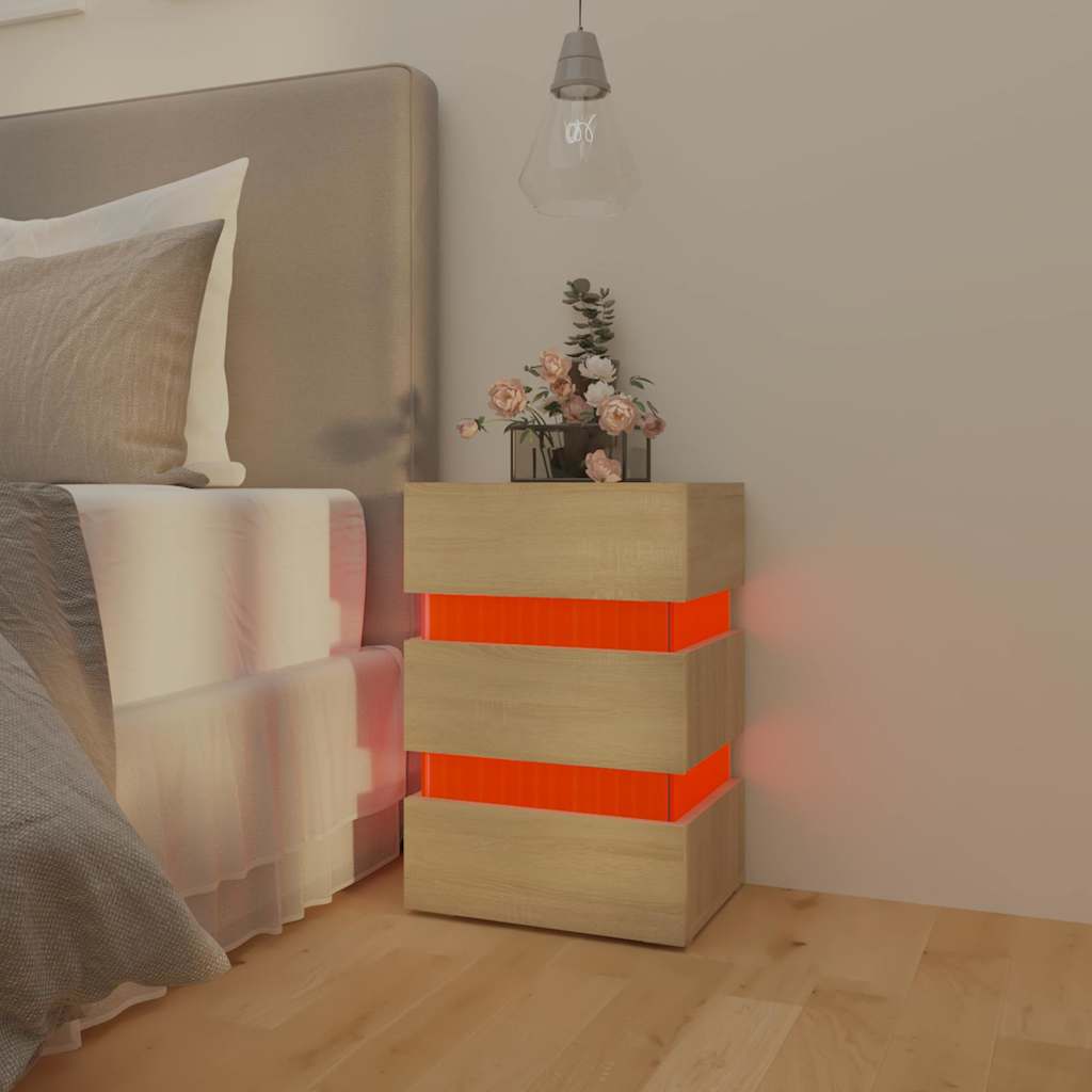 Comodino con Luci LED Sonoma 45x35x67 cm in Legno Multistrato | homemem39