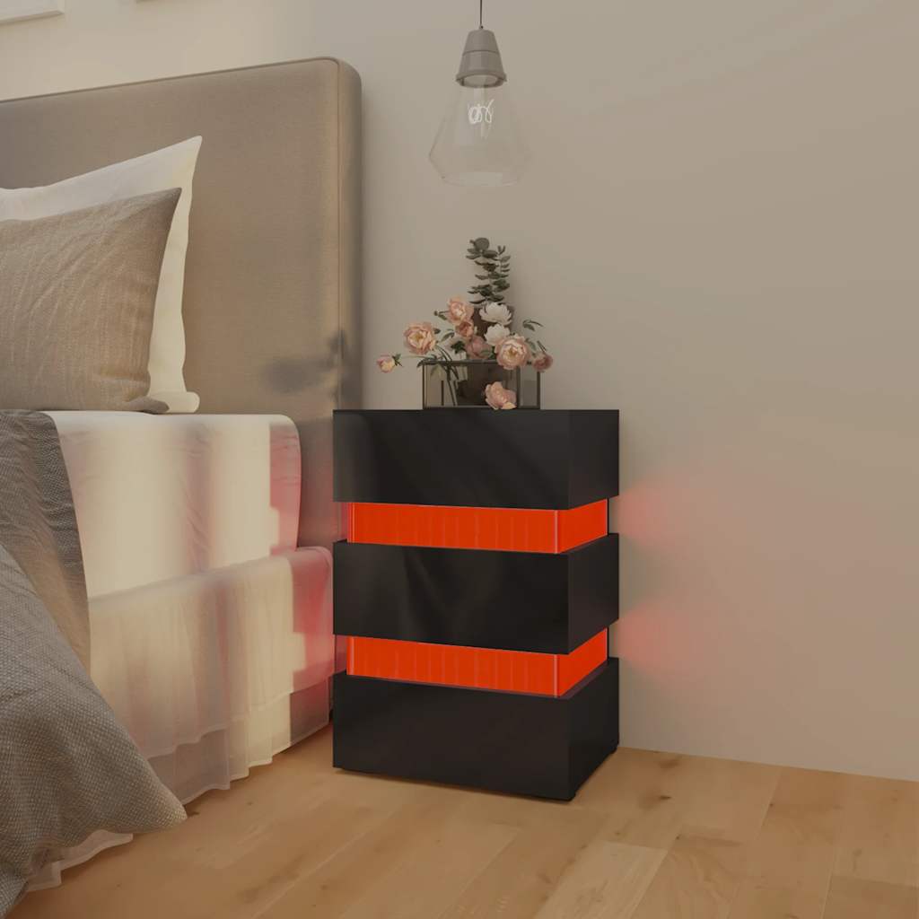 Comodino con LED Nero Lucido 45x35x67 cm in Legno Multistrato | homemem39