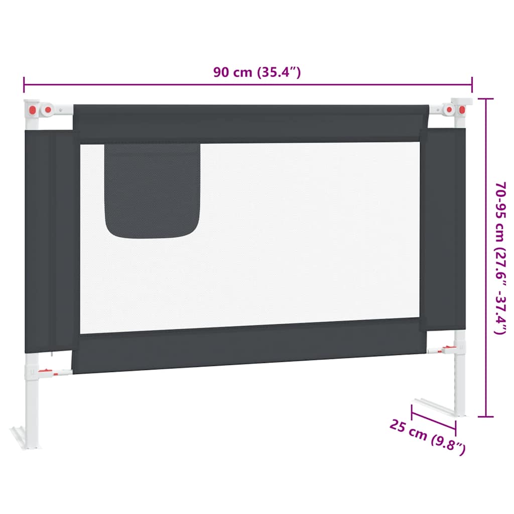 Sponda Letto Sicurezza Bambini Grigio Scuro 90x25 cm Tessuto - homemem39