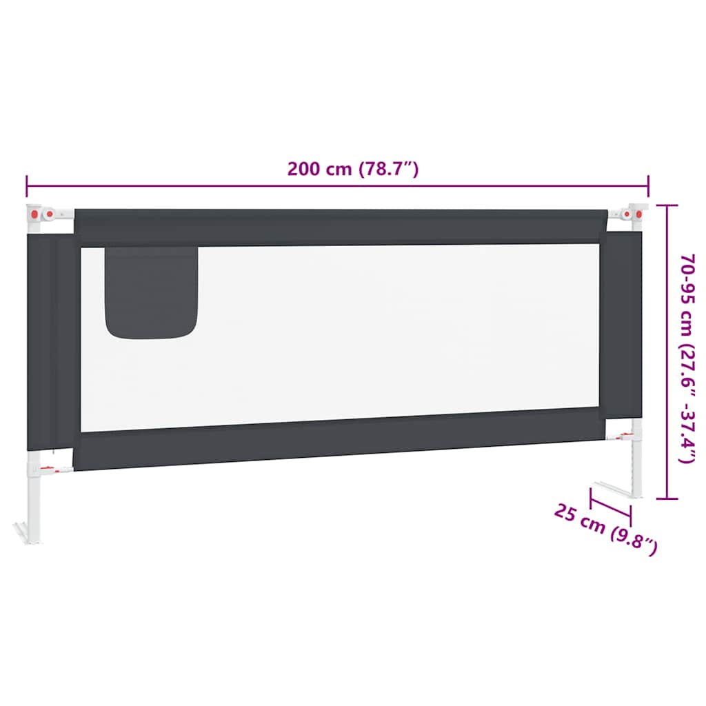 Sponda Letto Sicurezza Bambini Grigio Scuro 200x25 cm Tessuto