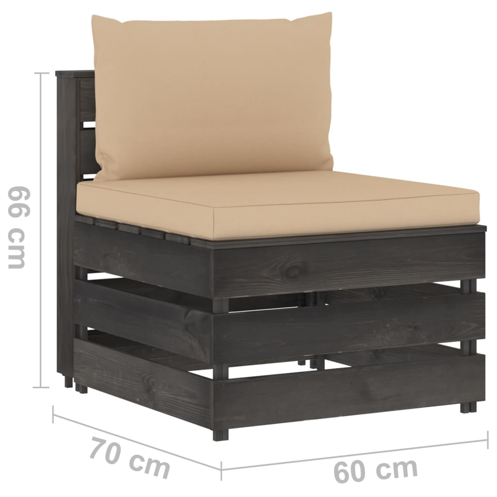 Divano Centrale Modulare con Cuscini in Legno Impregnato Grigio | homemem39