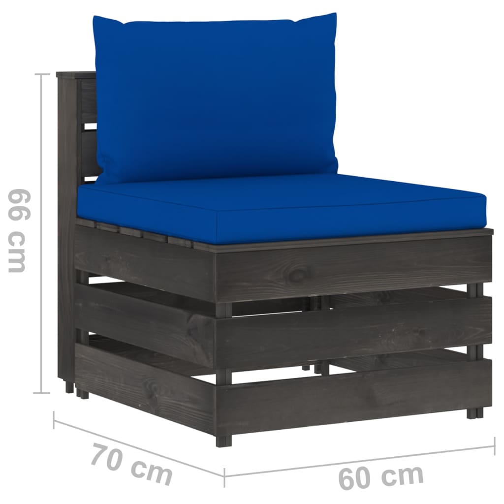 Divano Centrale Modulare con Cuscini in Legno Impregnato Grigio | homemem39