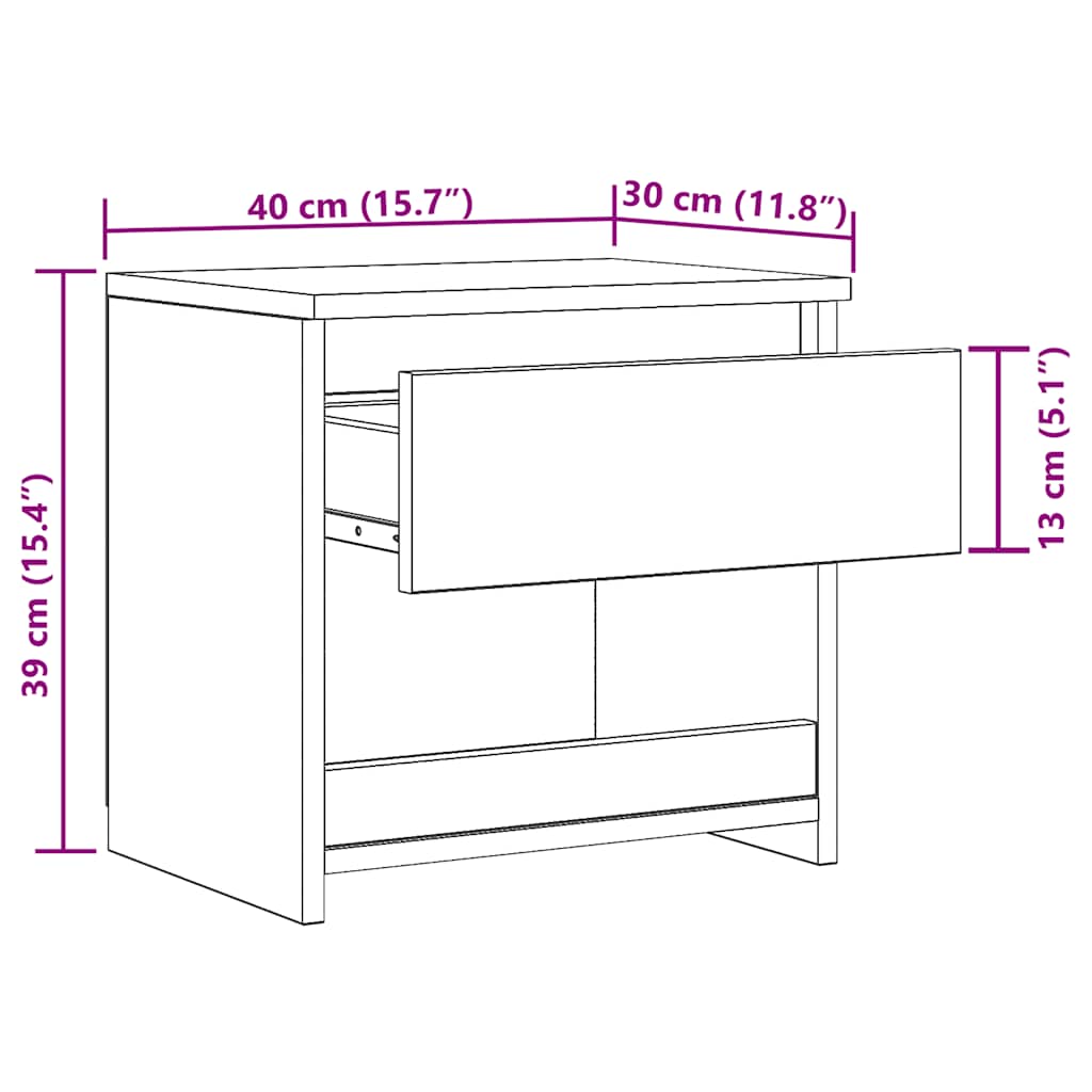 Comodino Grigio Cemento 40x30x39 cm in Legno Multistrato - homemem39