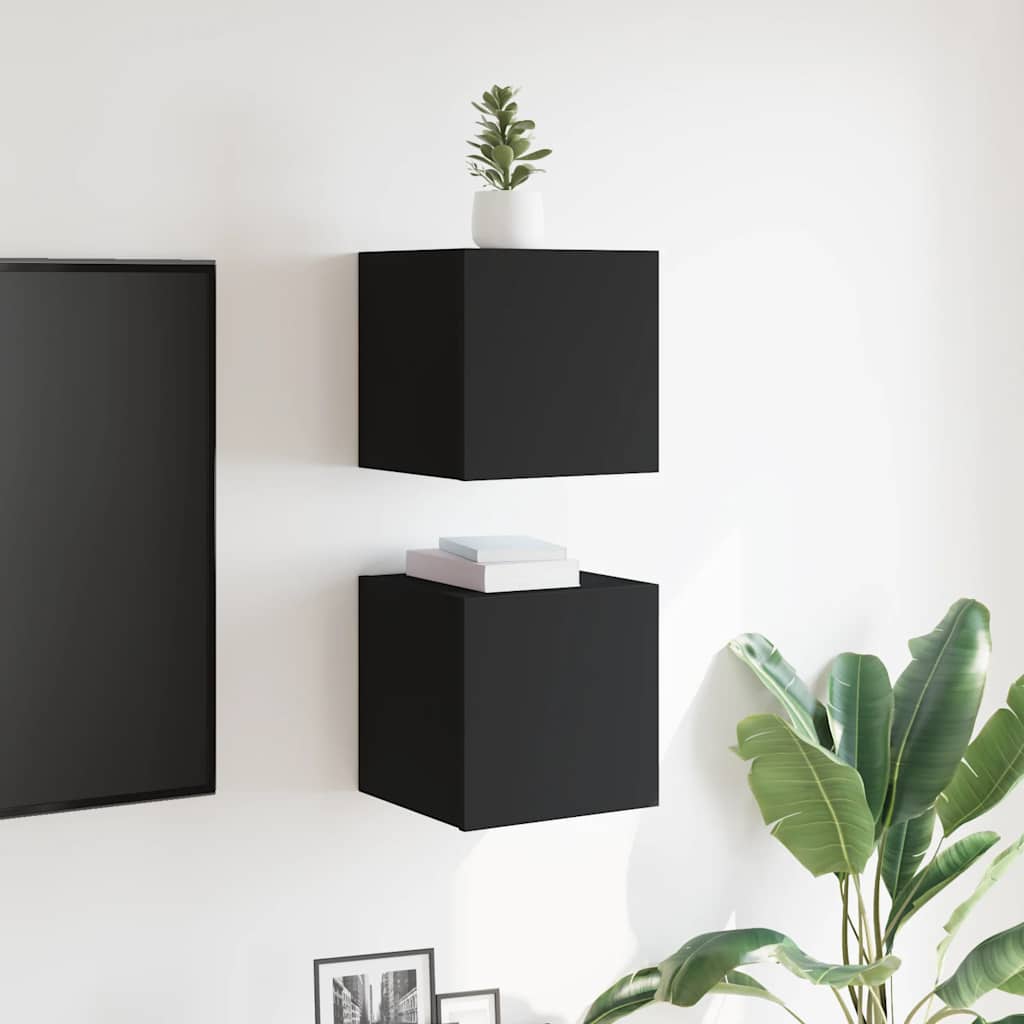 Mobili Porta TV a Parete 2pz Neri 30,5x30x30 cm - homemem39