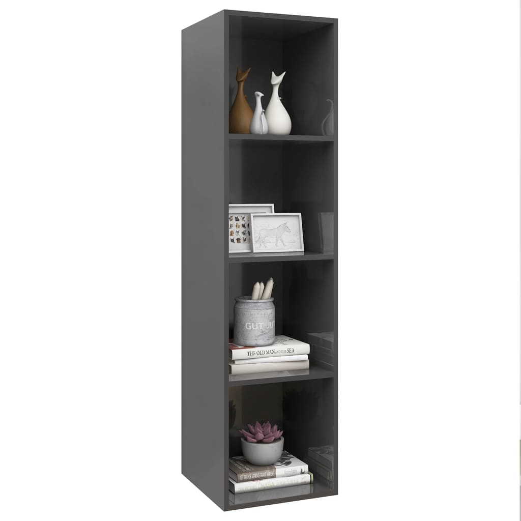 Mobile TV Parete Grigio Lucido 37x37x142,5cm Legno Multistrato - homemem39