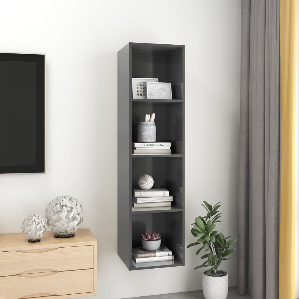 Mobile TV Parete Grigio Lucido 37x37x142,5cm Legno Multistrato - homemem39