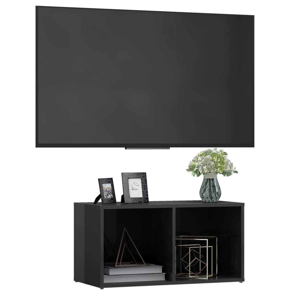Glossy Gray TV Stand 72x35x36.5cm in Multilayer Wood
