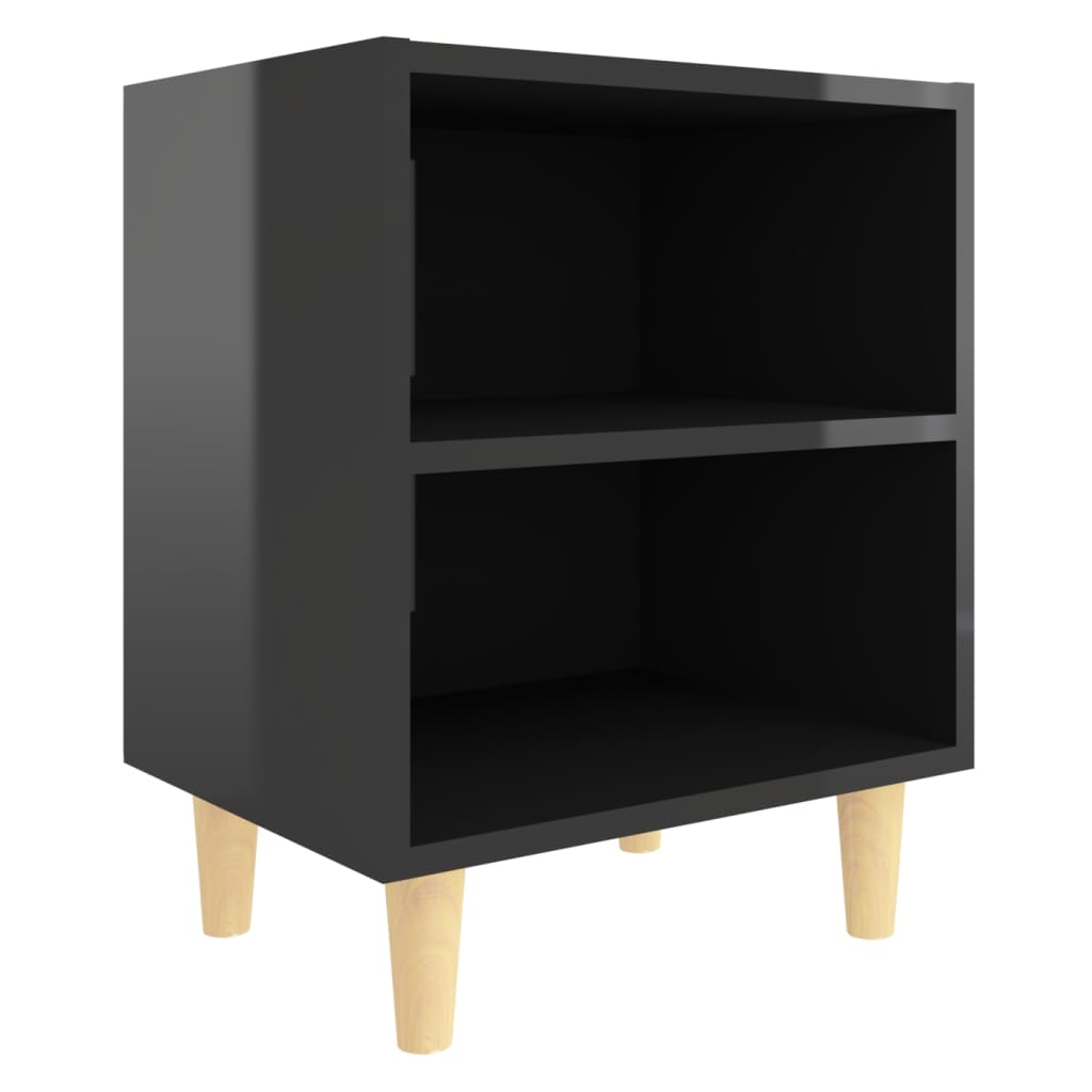 Comodino con Gambe in Legno Massello Nero Lucido 40x30x50 cm - homemem39