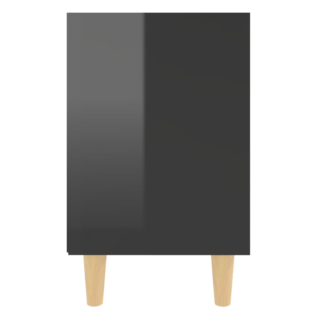 Comodino con Gambe in Legno Massello Nero Lucido 40x30x50 cm - homemem39