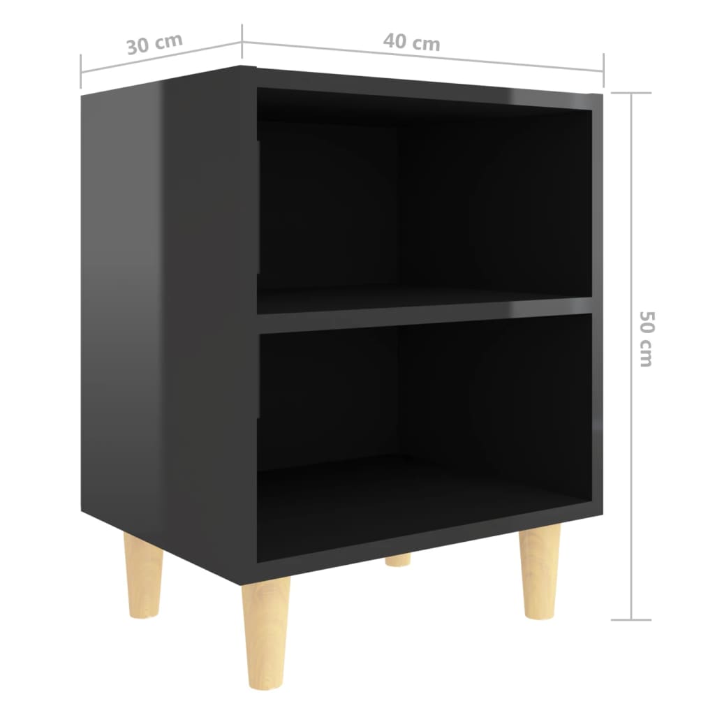 Comodino con Gambe in Legno Massello Nero Lucido 40x30x50 cm - homemem39