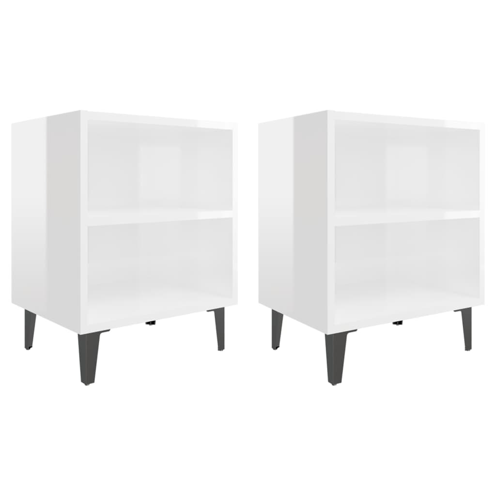 Comodini con Gambe in Metallo 2pz Bianco Lucido 40x30x50 cm - homemem39
