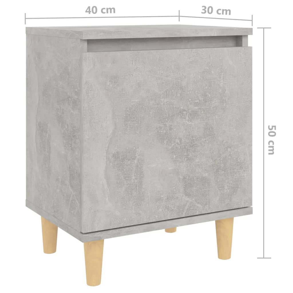 Comodini Gambe in Legno Massello 2pz Grigio Cemento 40x30x50 cm