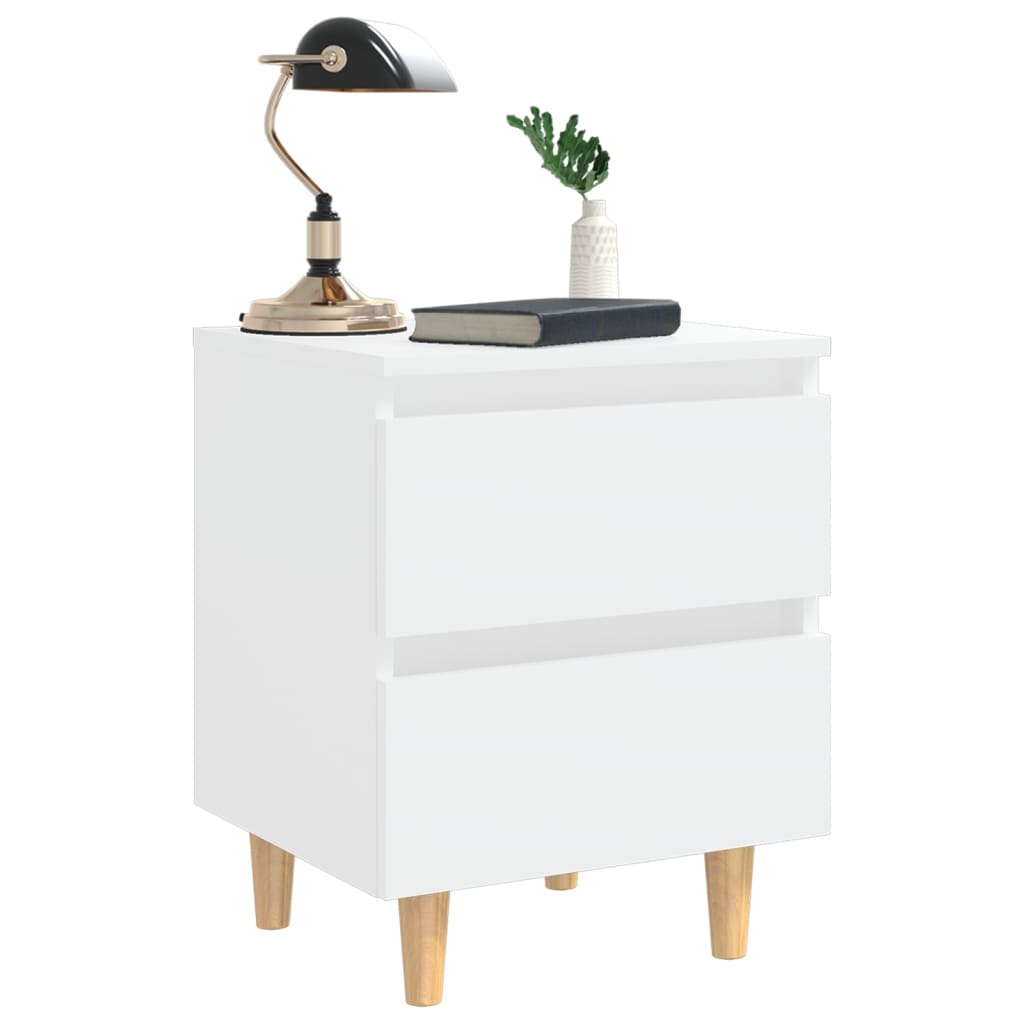 Comodino con Gambe in Pino Massello Bianco 40x35x50 cm - homemem39