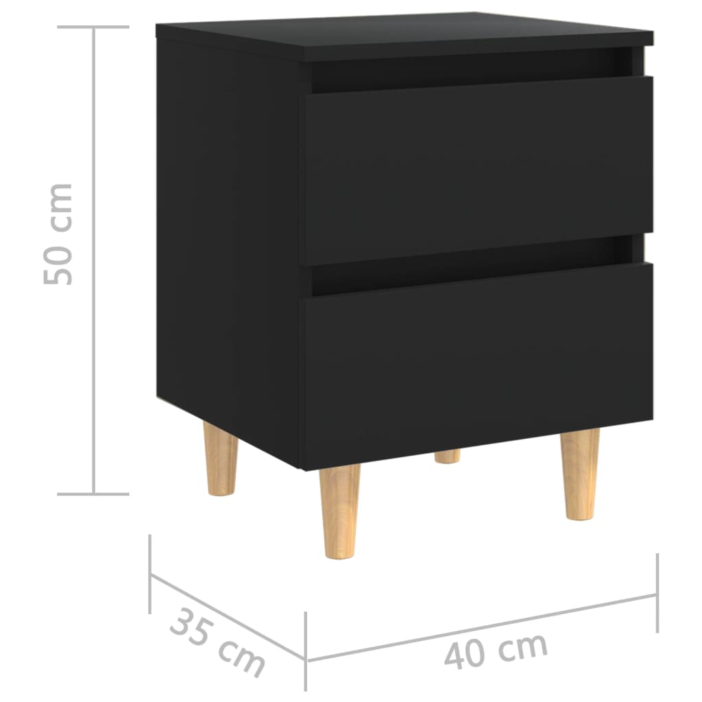 Comodino con Gambe in Pino Massello Nero 40x35x50 cm - homemem39