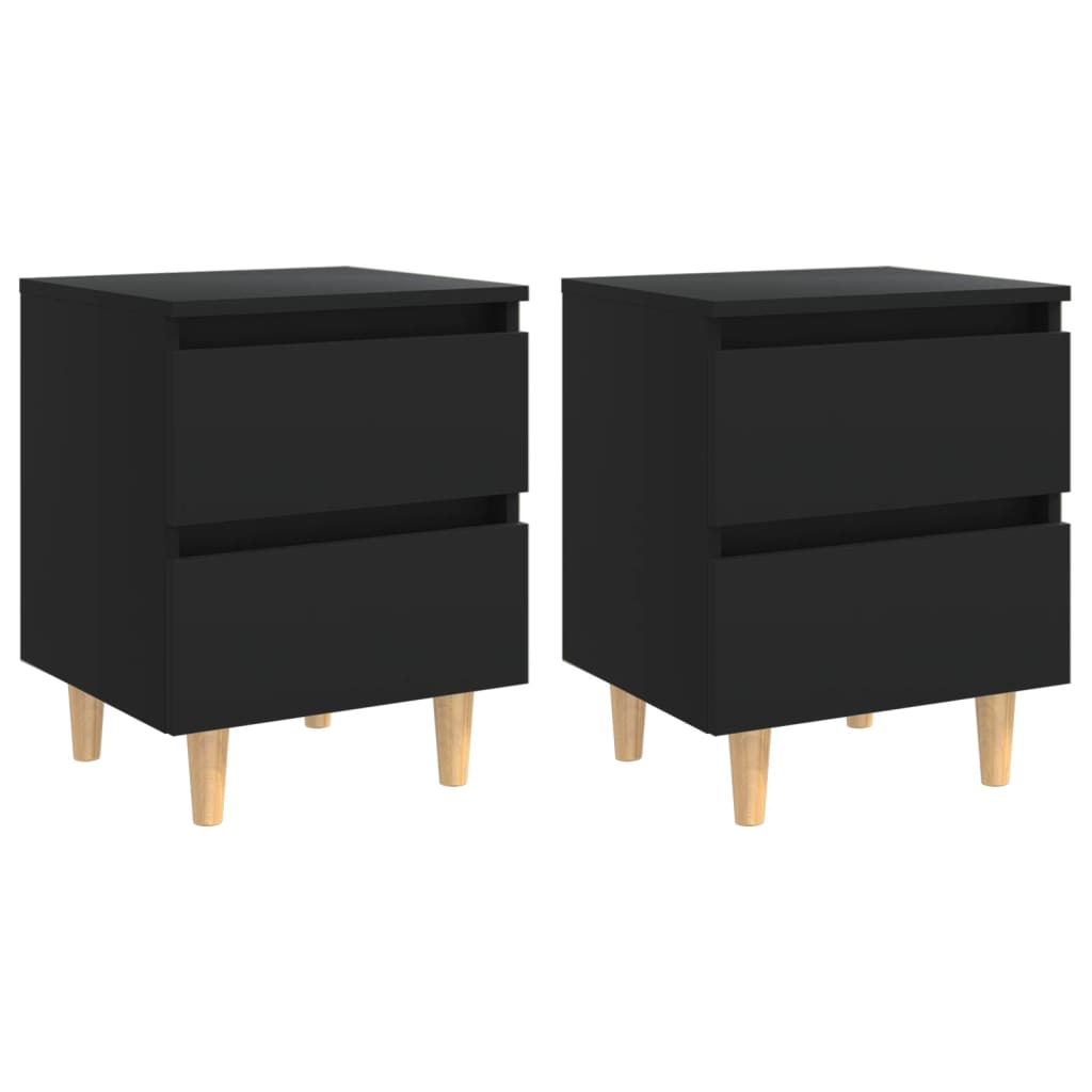 Comodini con Gambe in Pino Massello 2pz Neri 40x35x50 cm - homemem39
