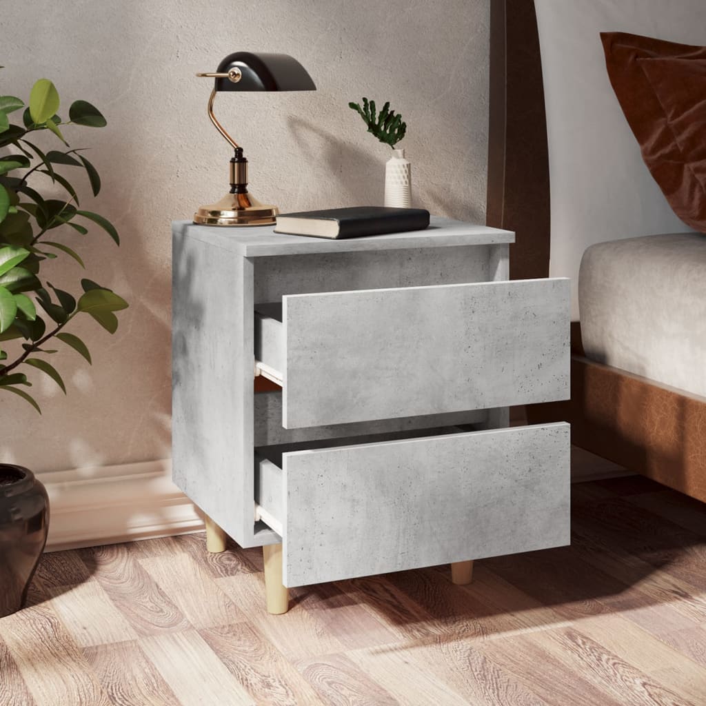 Comodino con Gambe in Pino Massello Grigio Cemento 40x35x50 cm - homemem39