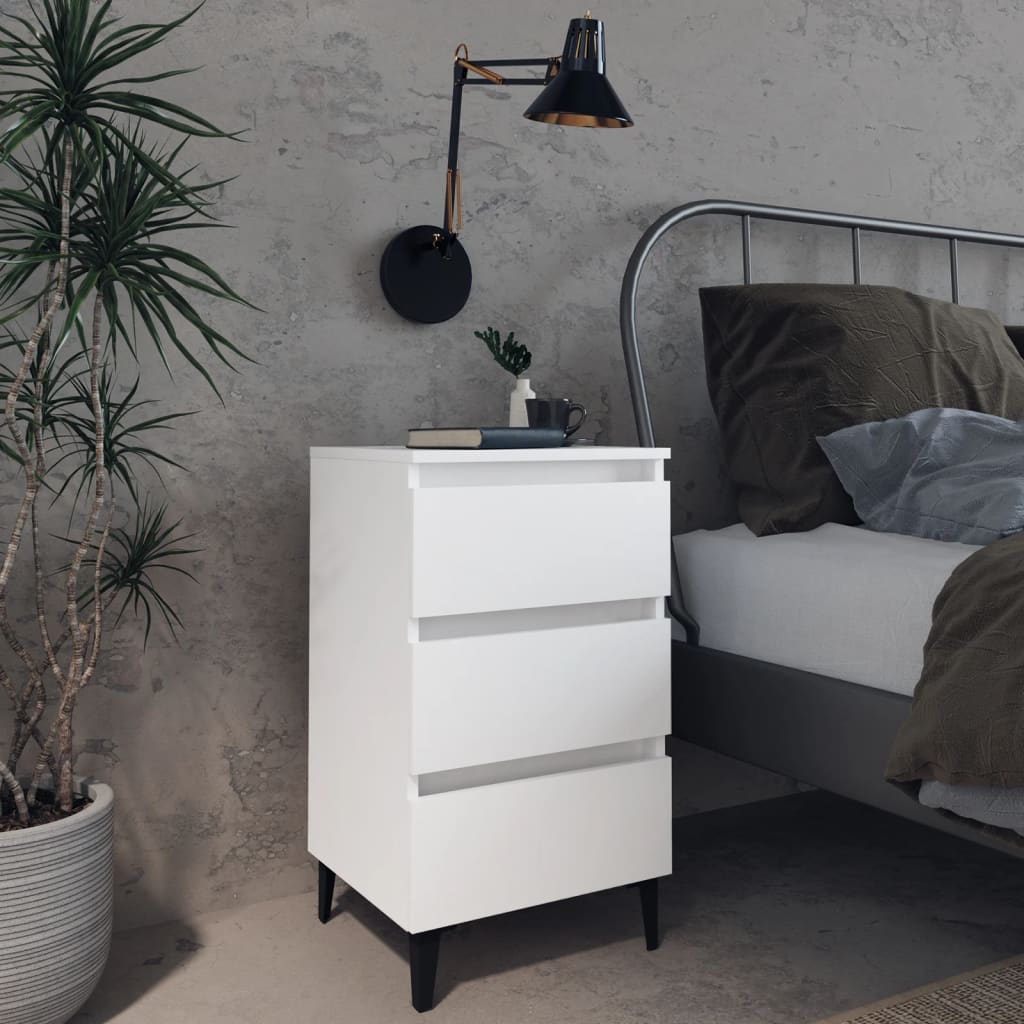 Comodino con Gambe in Metallo Bianco 40x35x69 cm - homemem39