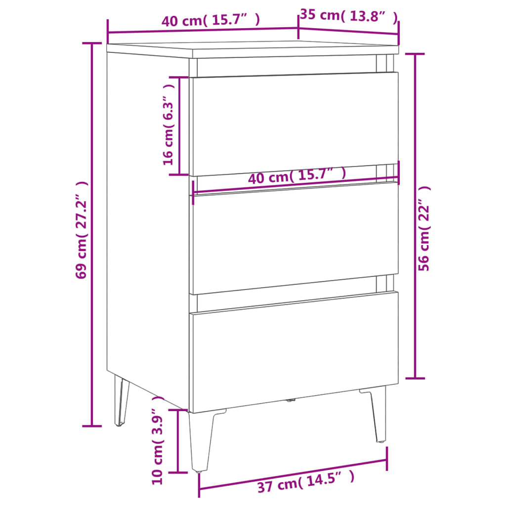 Comodino con Gambe in Metallo Grigio Cemento 40x35x69 cm - homemem39