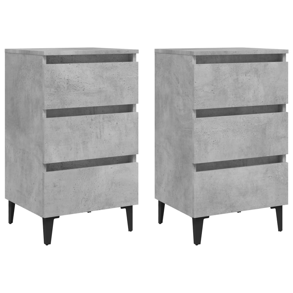 Comodini con Gambe in Metallo 2pz Grigio Cemento 40x35x69 cm - homemem39