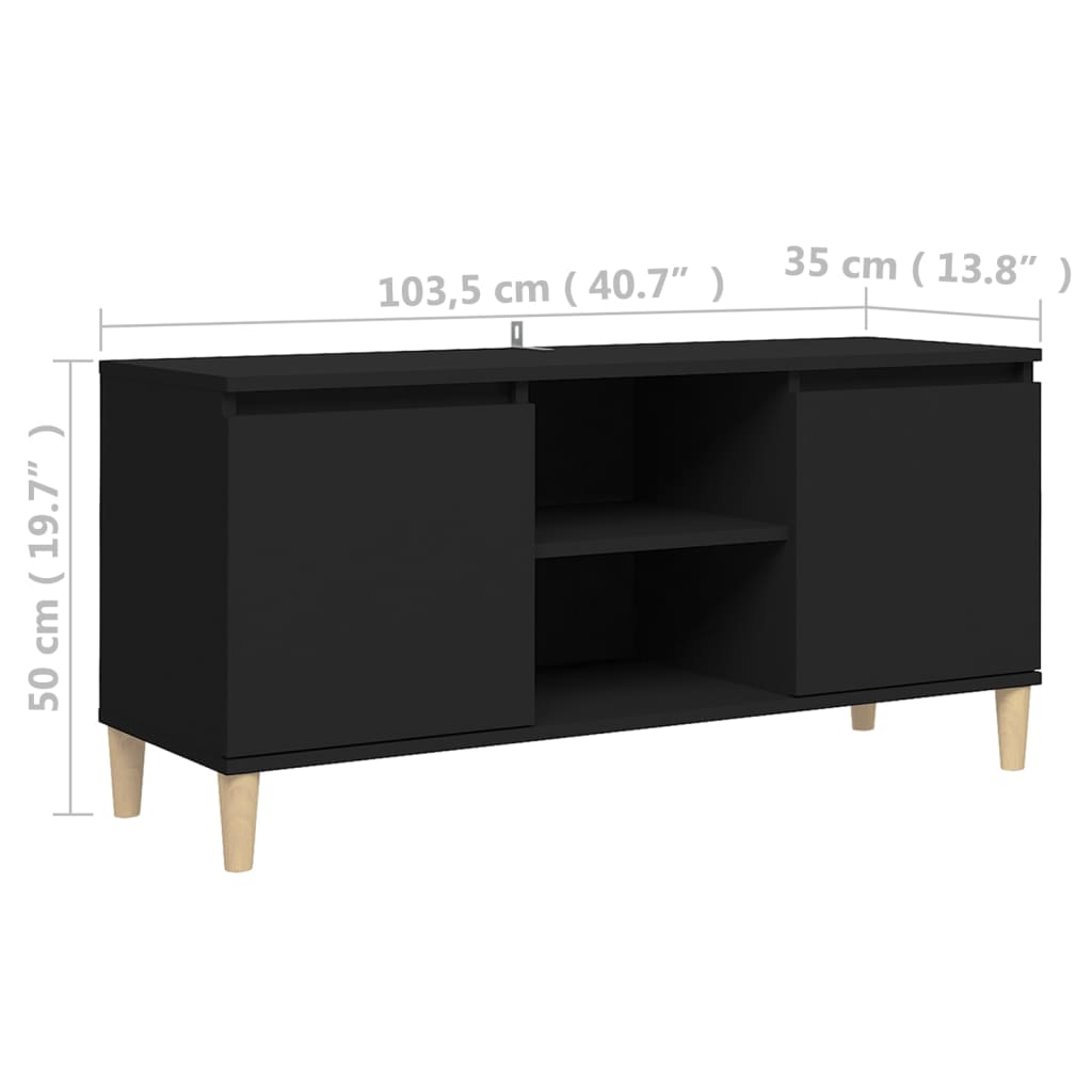 Bedside table with legs in solid black wood 103.5x30x50 cm