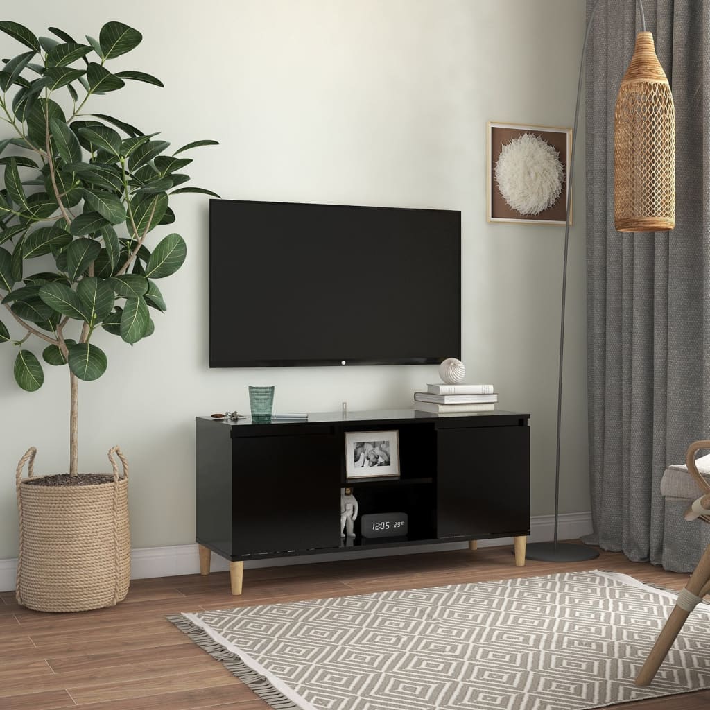 Bedside table with legs in solid black wood 103.5x30x50 cm