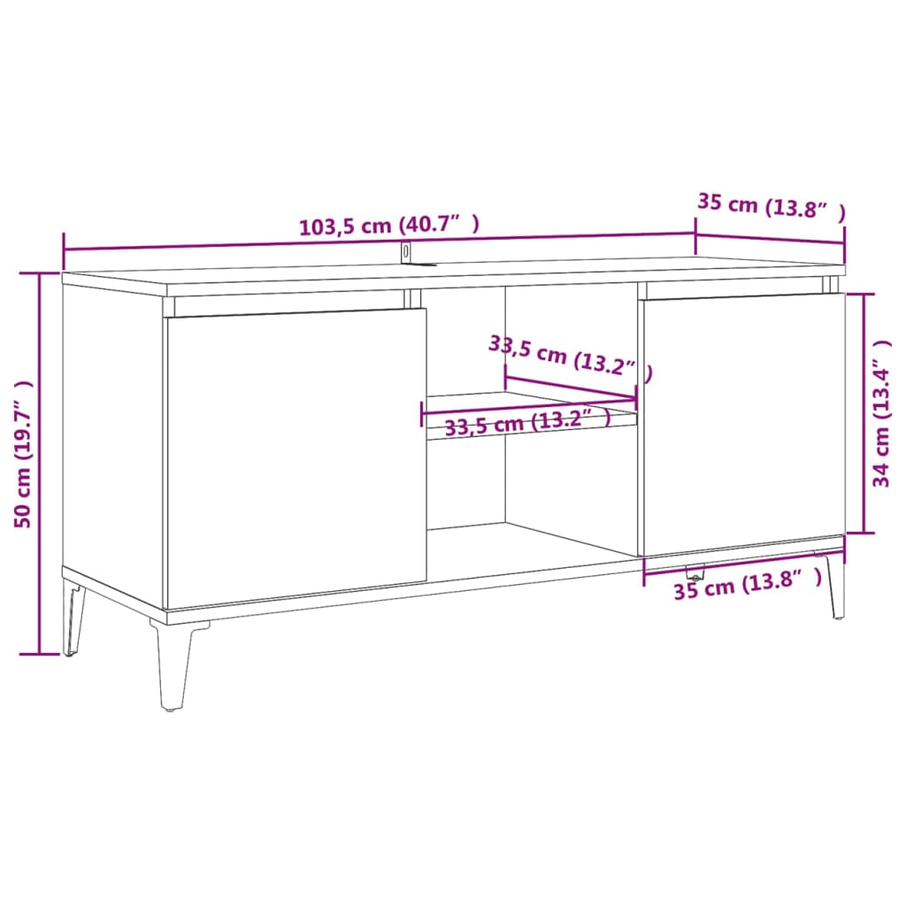 Mobile TV con Gambe in Metallo Grigio Cemento 103,5x35x50 cm