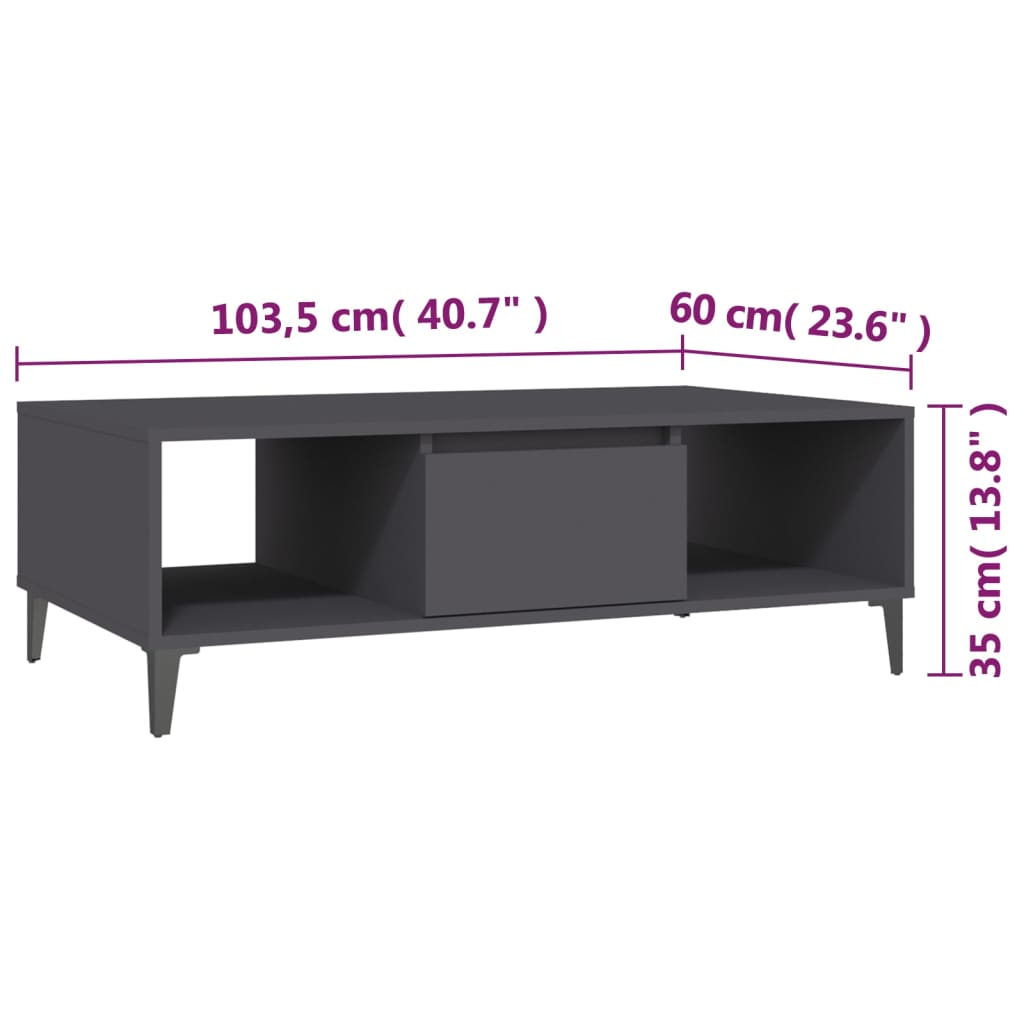 Tavolino da Salotto Grigio 103,5x60x35 cm in Legno Multistrato