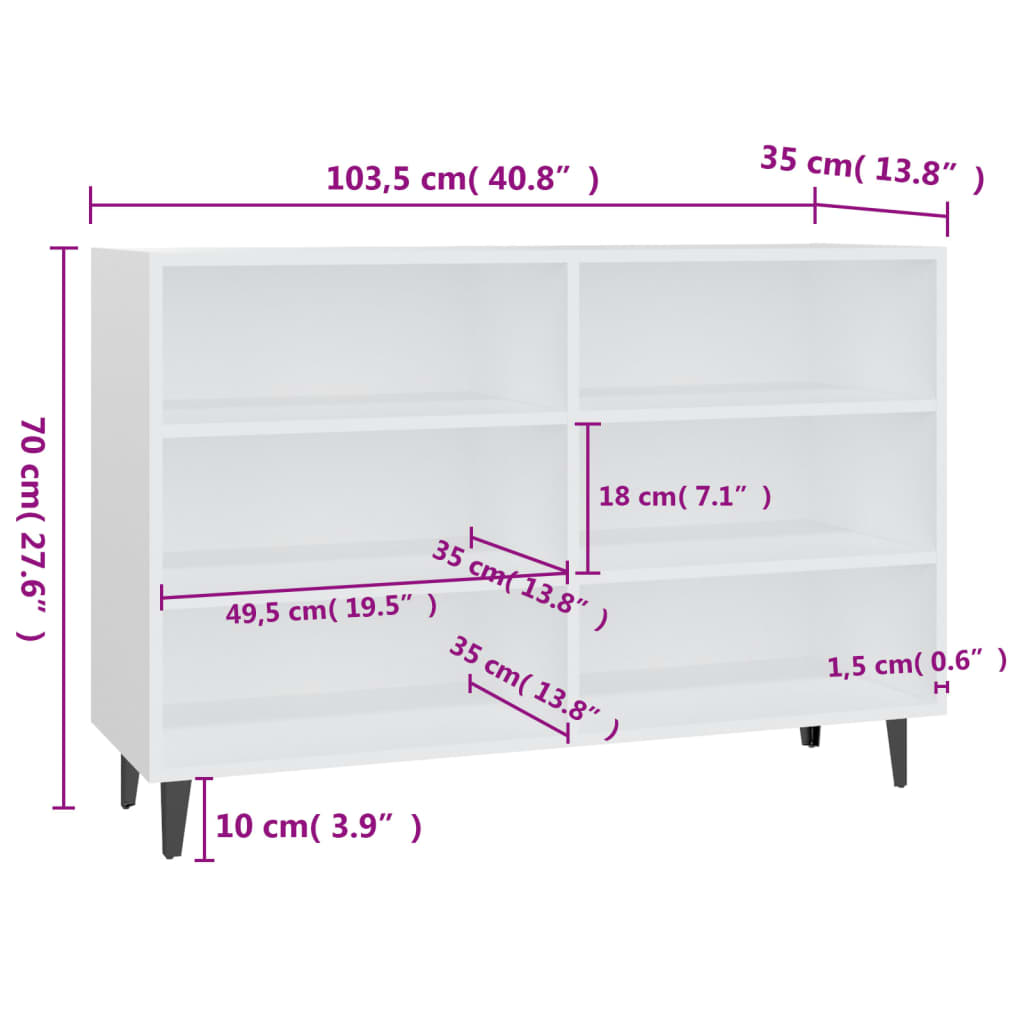 Credenza Bianca 103,5x35x70 cm in Legno Multistrato - homemem39