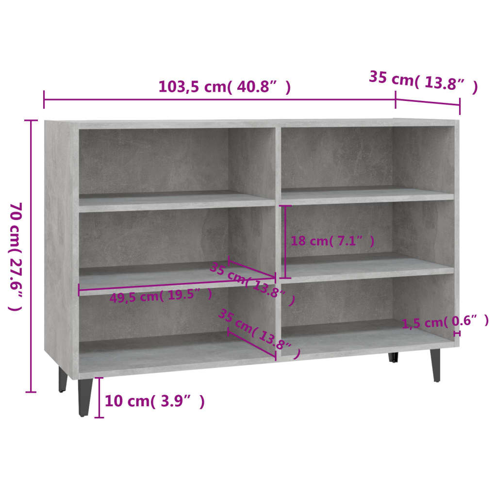 Credenza Grigio Cemento 103,5x35x70 cm in Legno Multistrato - homemem39