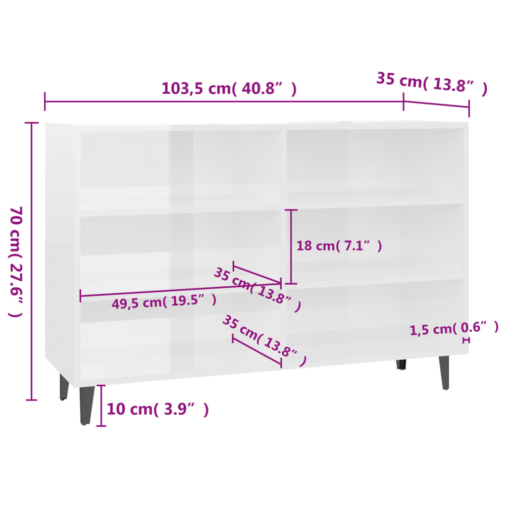 Credenza Bianco Lucido 103,5x35x70 cm in Legno Multistrato - homemem39