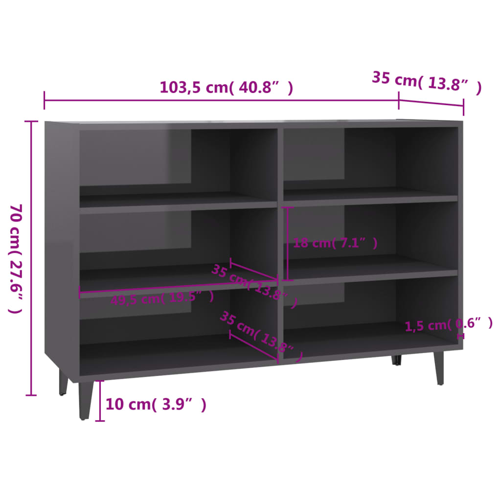 Credenza Grigio Lucido 103,5x35x70 cm in Legno Multistrato - homemem39