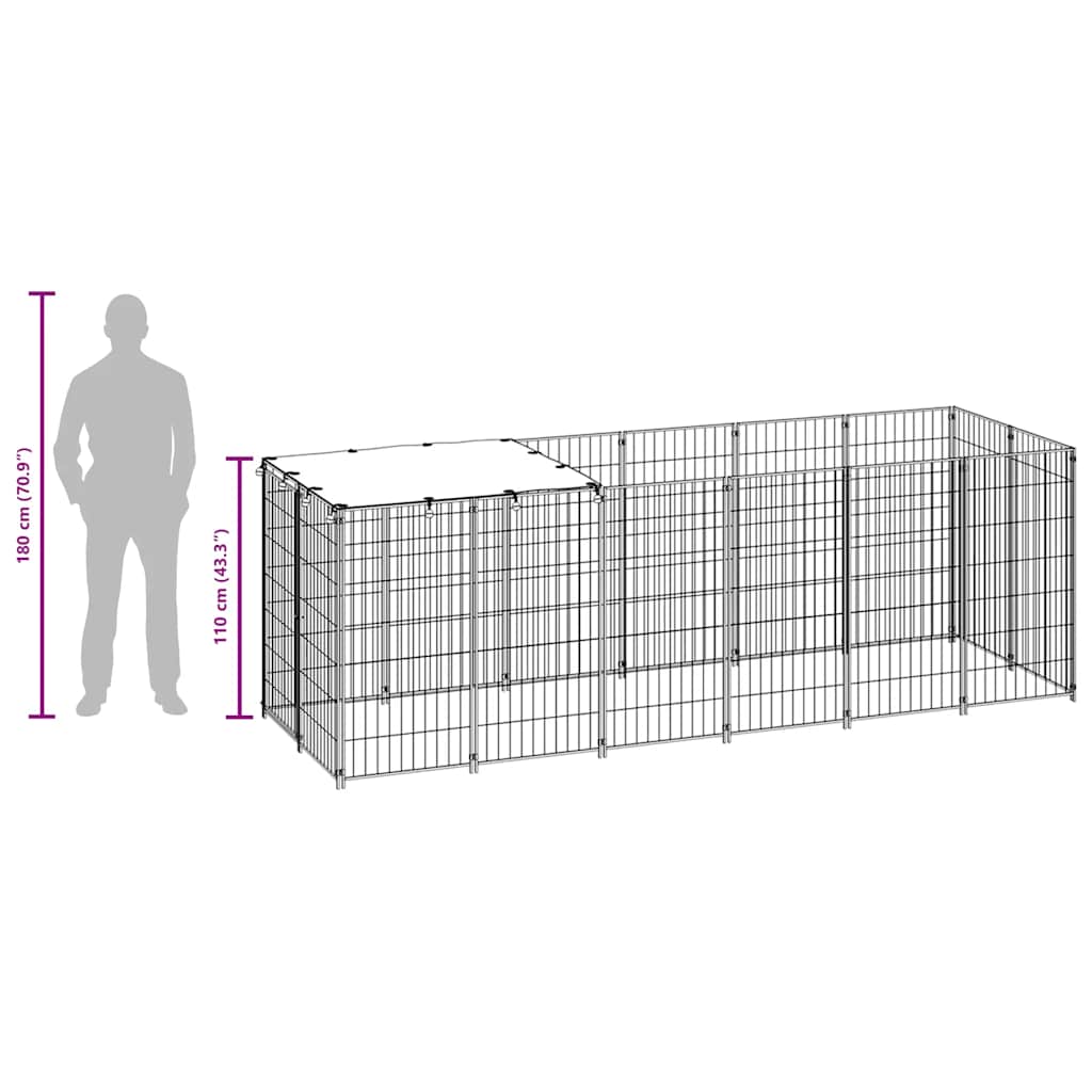 Gabbia per Cani Nera 330x110x110 cm in Acciaio | homemem39