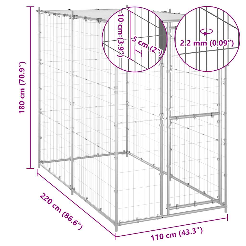 Gabbia per Cani da Esterno in Acciaio con Tetto 110x220x180 cm | homemem39