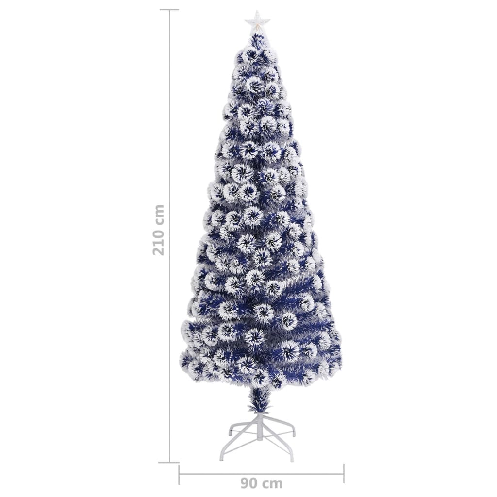 Albero Natale Preilluminato Bianco e Blu 210 cm in Fibra Ottica