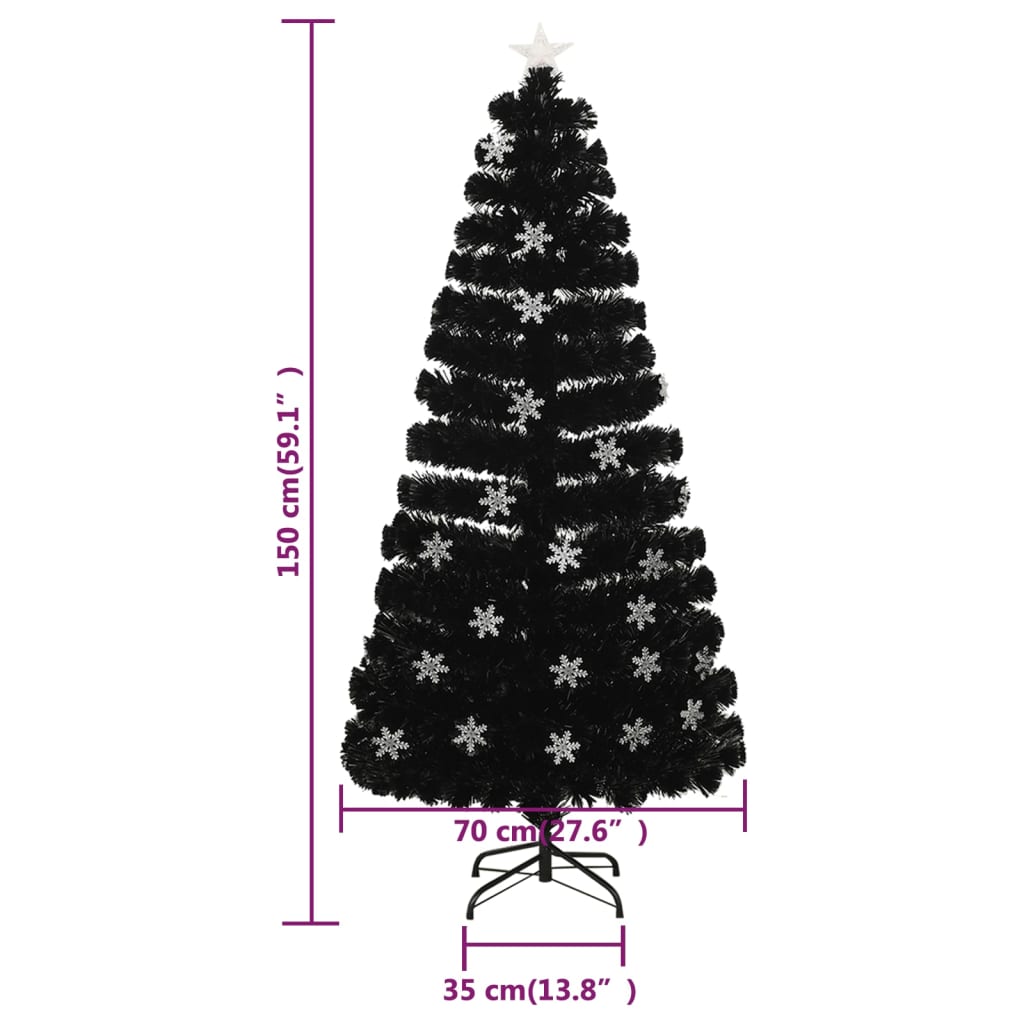 Albero Natale con Fiocchi di Neve a LED Nero 150cm Fibra Ottica
