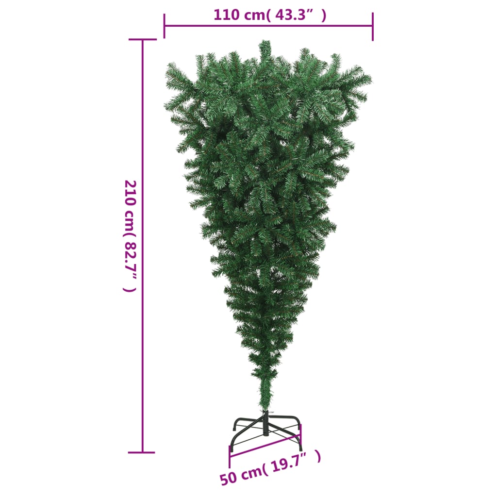 Albero di Natale Artificiale Capovolto con Supporto Verde 210 cm PVC