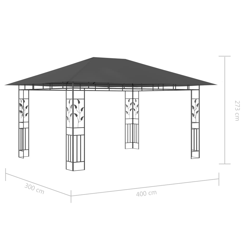 Gazebo con Zanzariera e Luci LED 4x3x2,73 m Antracite | homemem39