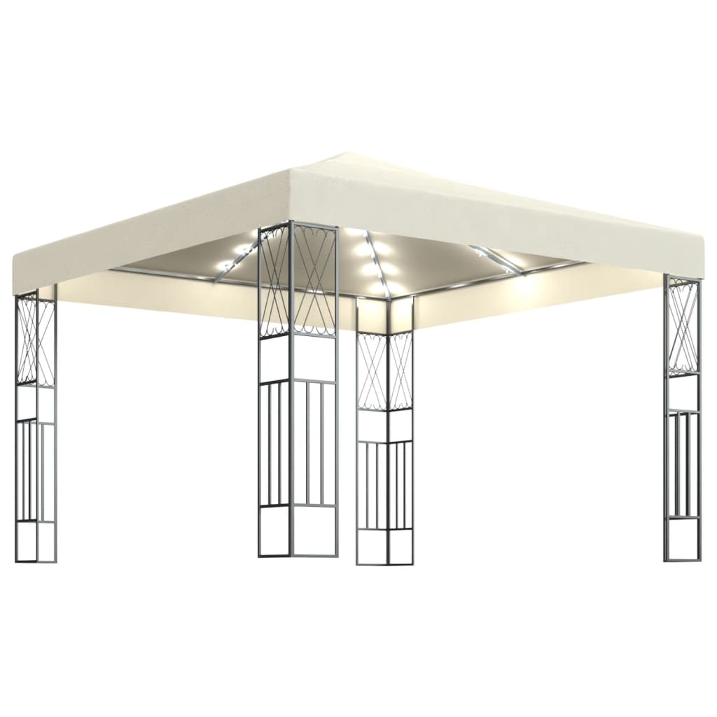 Gazebo con Stringa di Luci LED 3x3 m in Tessuto Crema - homemem39