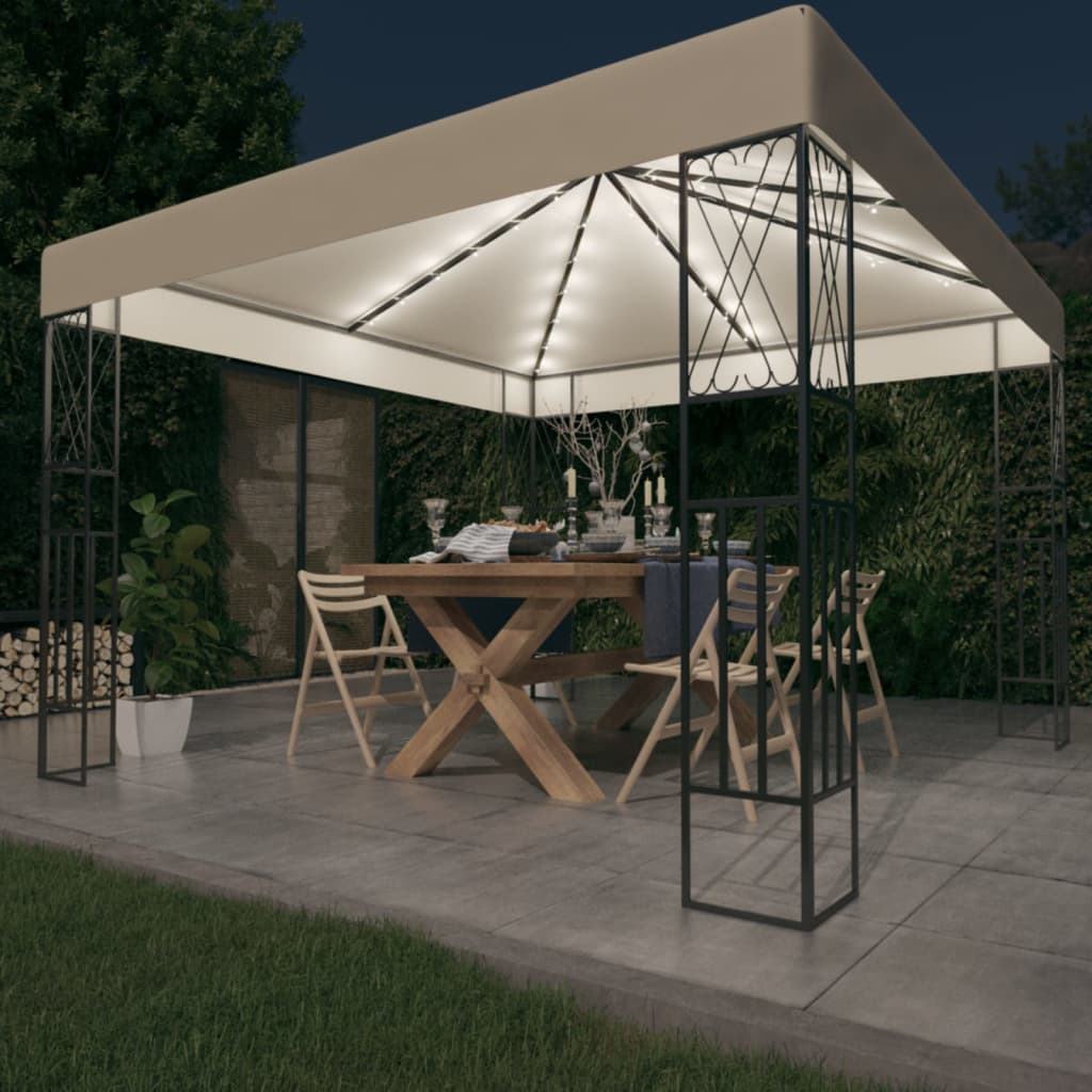 Gazebo con Stringa di Luci LED 3x3 m in Tessuto Crema - homemem39