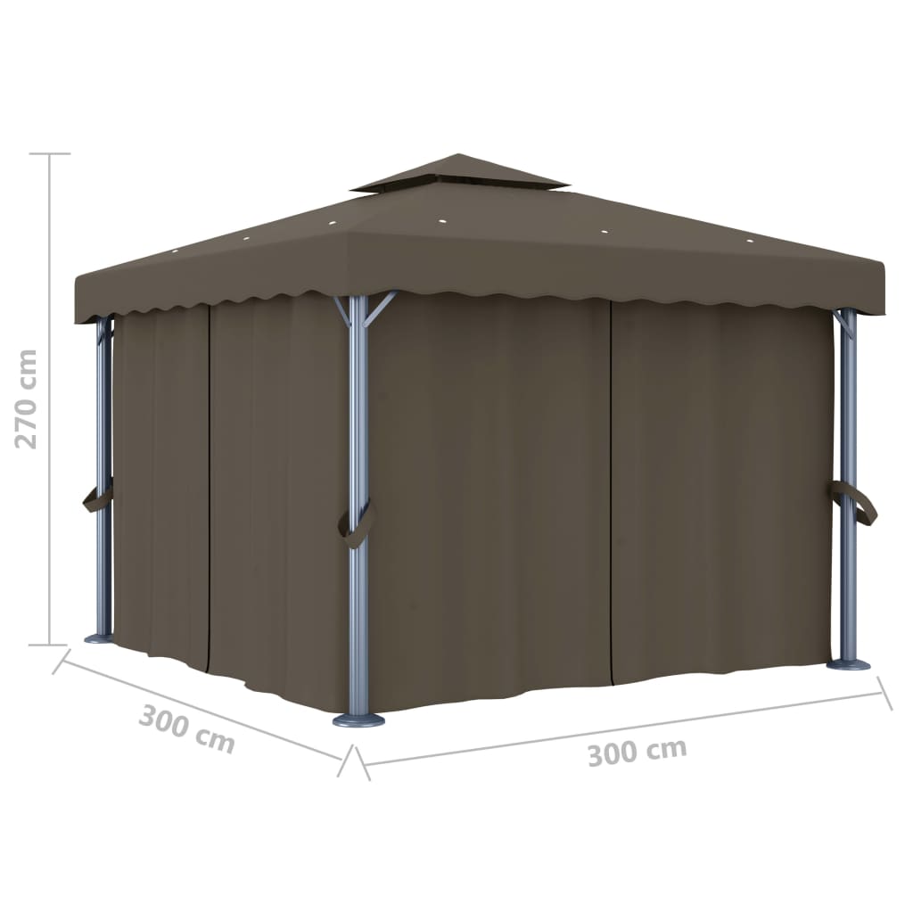 Gazebo con Tende e Stringa di Luci LED 3x3 m Grigio Talpa | homemem39