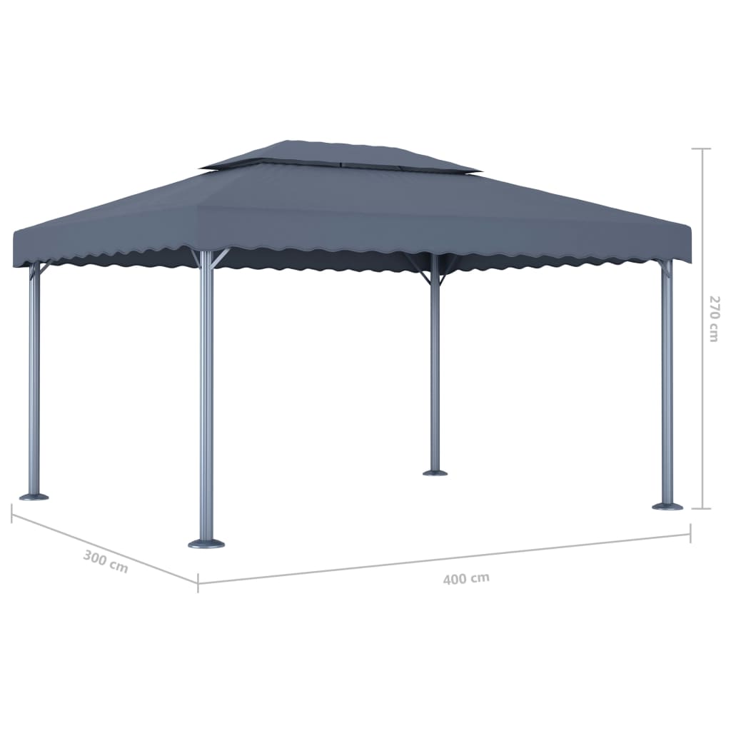 Gazebo con Pareti e Luci LED 400x300 cm Antracite in Alluminio | homemem39
